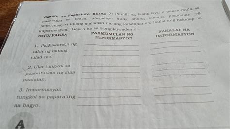 Sa Gawain Sa Pagkatuto Bilang 7 Pumili Ng Isang Isyu O Paksa Mula Sa