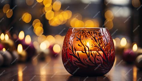 Premium Photo Glowing Candle Illuminates Table Reflecting Spirituality And Celebration