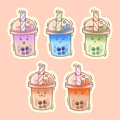 Premium Vector | Bubble milk tea funny stickers cute cartoon vector ...