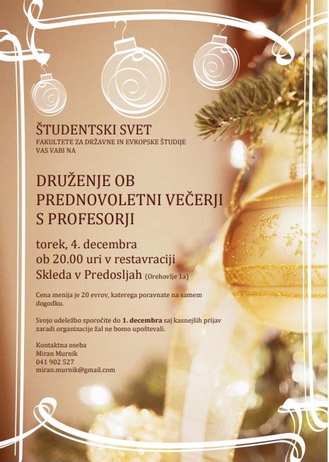 Vabilo na prednovoletno večerjo s profesorji FDŠ in sodelovanje v