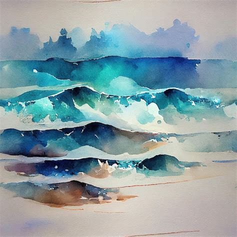 Paisagem de aquarela abstrata de nuvens e ondas do mar como um padrão