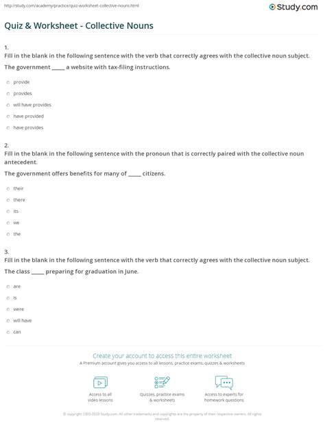 Quiz And Worksheet Collective Nouns