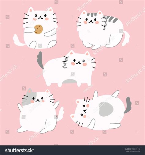 Set Kawaii Cute Fat White Cats Stock Vector Royalty Free 1705149112