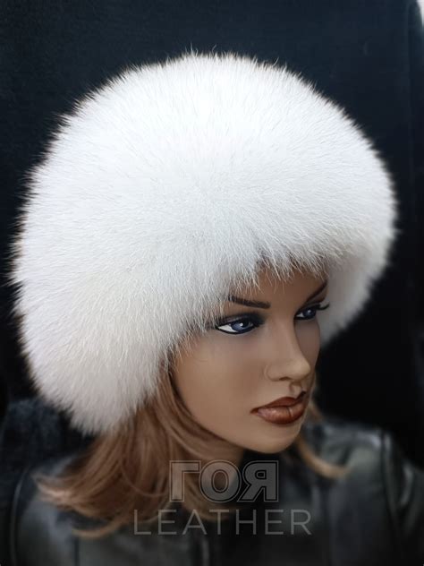 ️Дамска бяла кожена шапка с лисица - ГОЯ LEATHER