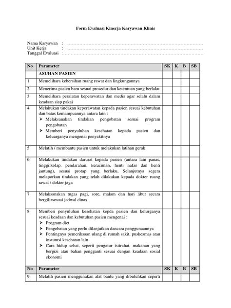 Form Evaluasi Kinerja Karyawan Klinis Pdf