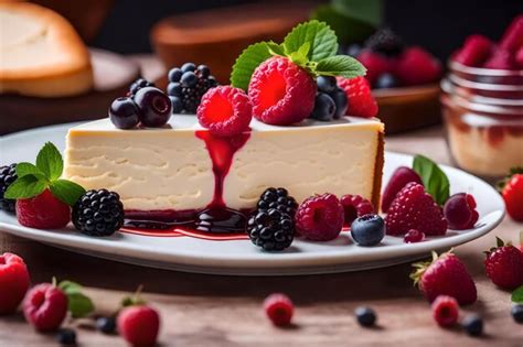 Premium Ai Image A Cheesecake With Berries And Raspberries On A Plate