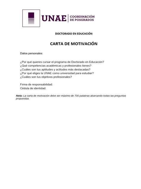 Formato De Carta De Motivaciondoctorado En Educacionunae 1 Pdf