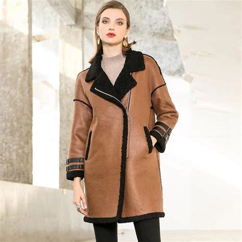 Winter Women Wool Leather Suede Coats Fashion Vintage Motorcycle Jacket