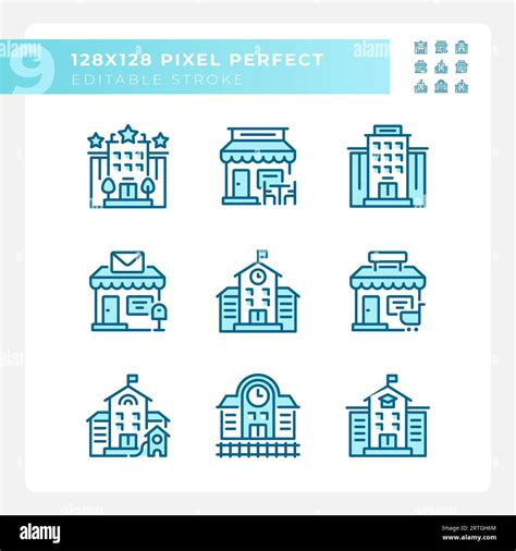 Set Of Editable Pixel Perfect Blue Building Icons Stock Vector Image And Art Alamy