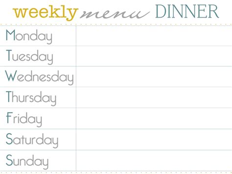 9 Weekly Dinner Menu Template Perfect Template Ideas