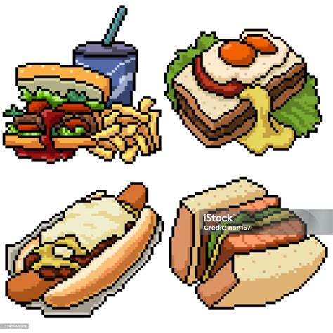 Pixel Art Set Isolated Bakery Sandwich Meal Stock Illustration Download Image Now Bread