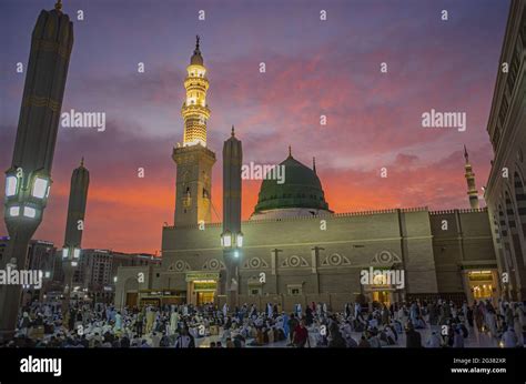 The Holy Prophets Mosque Masjid Nabawi In Madinah Saudi Arabia This