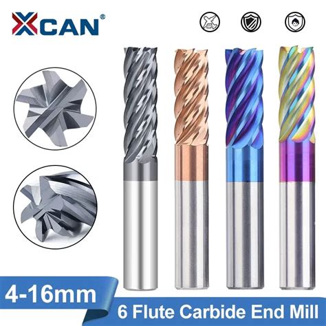 XCAN Milling Cutter 4 16mm Tungsten Carbide End Mill 6 Flutes CNC