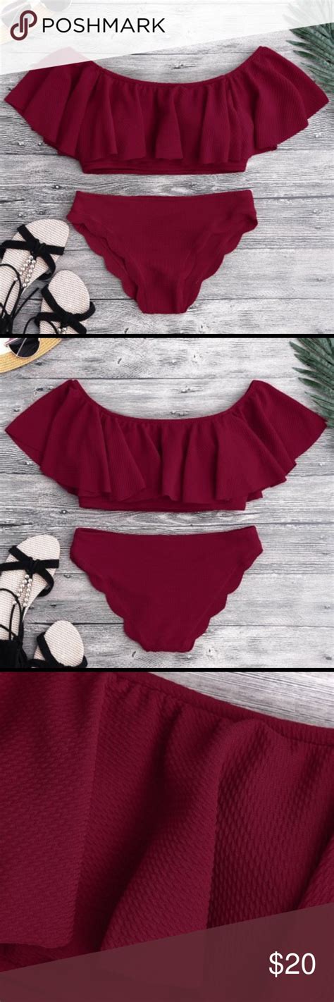 Nwt • Zaful Bikini • Scalloped Off Shoulder • S