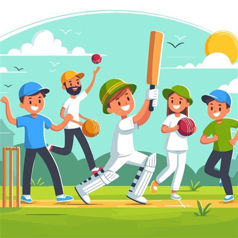 Cartoon Batsman And Bowler Playing Cricket Championship Sports