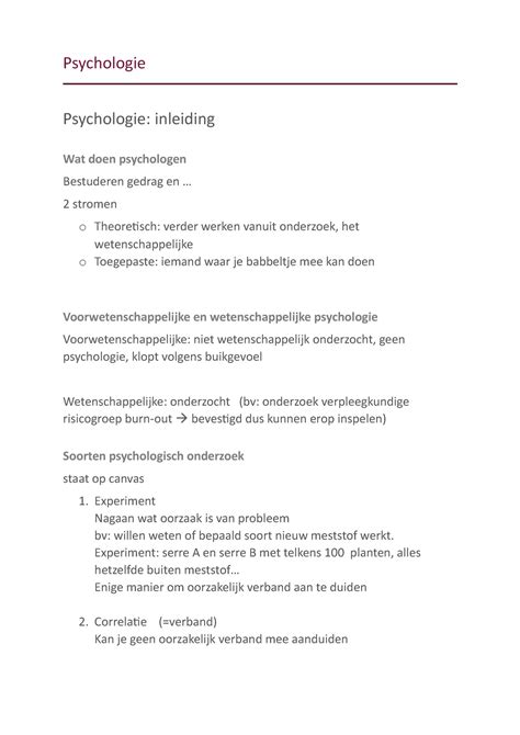 Les Psychologie College Aantekeningen Psychologie Psychologie