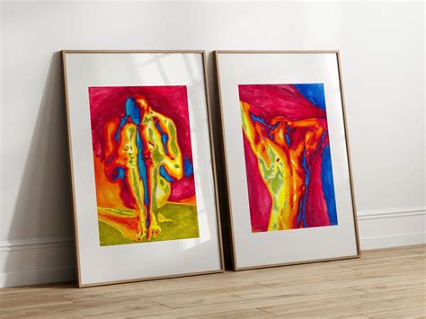 Set Of Gay Art Prints Full Nude Watercolor Art Print Gay Art Etsy