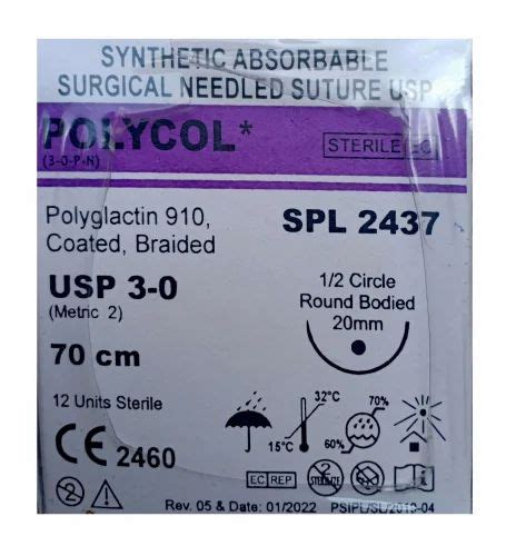 Stainless Steel Voilet POLYCOL SPL 2437 USP 3 0 Synthetic Absorbable