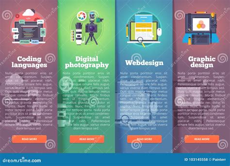 Information Technology Banners Set. Digital Photography. Programming. Web and Graphic Design ...