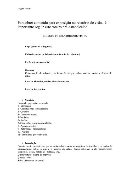 Modelo De Relat Rio De Visita T Cnica 1 PDF