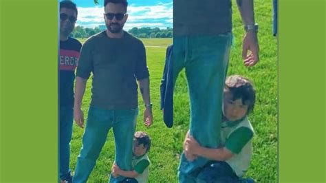 Cuteness Alert Taimur Ali Khan Hangs On To Father Saif Ali Khan S Leg