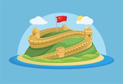 Premium Vector Great Wall Of China Famous Landmark Cartoon