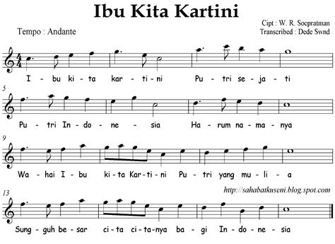 Lirik Lagu Wajib Nasional Ibu Kita Kartini Media Edukatif