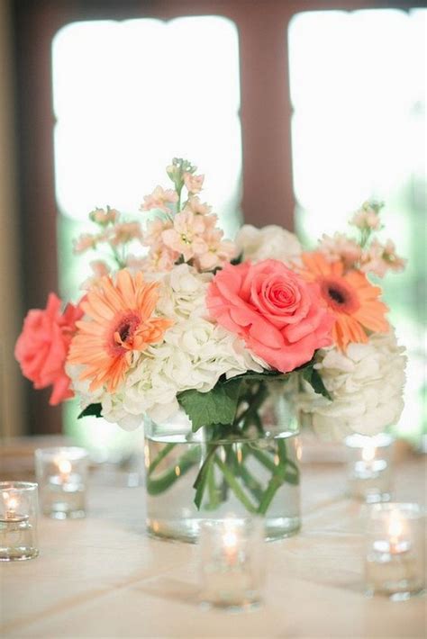 Coral And White Simple Elegant Wedding Centerpiece Emmalovesweddings