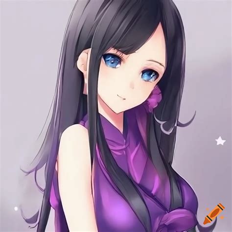 Japanese Anime Women With Long Black Hair And Bows Wearing A Long