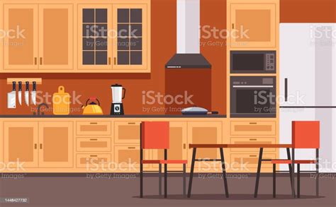 Kitchen Home Room House Interior Modern Style Design Element Vector Illustration Concept Stock