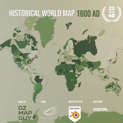 Historical World Map 1600 AD Blender 3D