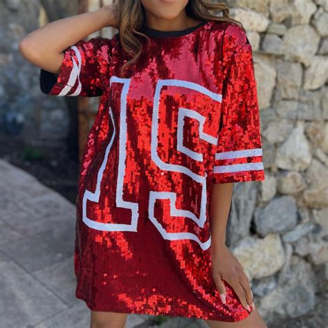 GAMEDAY SEQUIN #15 JERSEY DRESS/TUNIC/TOP