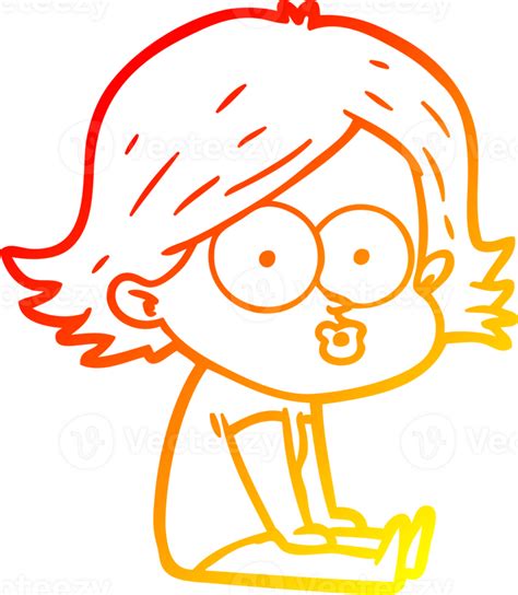 Warm Gradient Line Drawing Cartoon Girl Pouting 38937899 Png