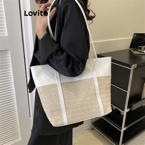 Lovito Women Casual Patchwork Colorblock Shoulder Tote Bag Lna