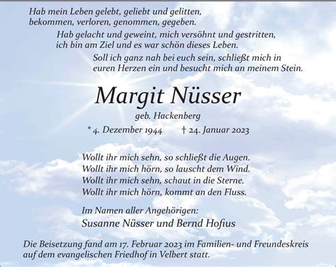 Traueranzeigen von Margit Nüsser Trauer in NRW de