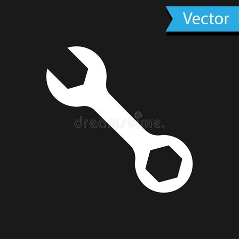 White Wrench Spanner Icon Isolated On Black Background Vector Stock