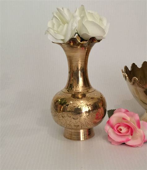 Ruffled Edge Brass Edge Floral Etched Vase Etsy Vase Etched Brass Brass Vase