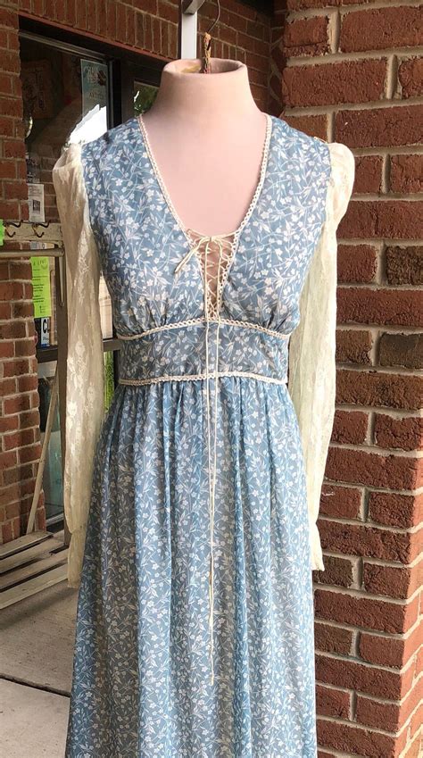 Vintage S Gunne Sax Blue White Floral Full Length Etsy Gunne