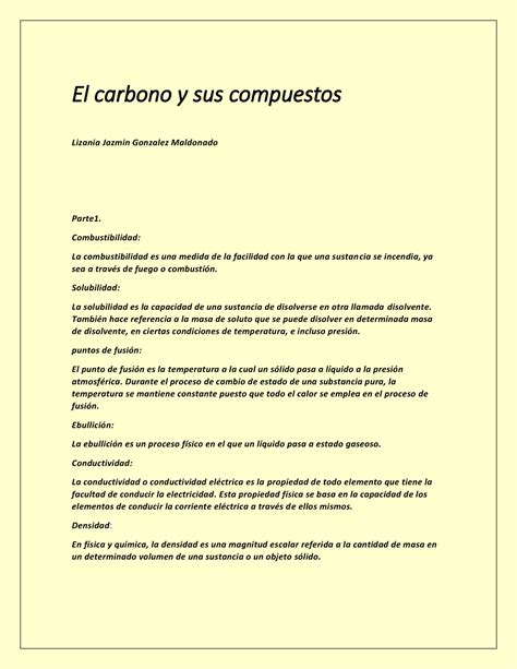 El Carbono Reto 1 Actividad 1 El Carbono Y Sus Compuestos Lizania