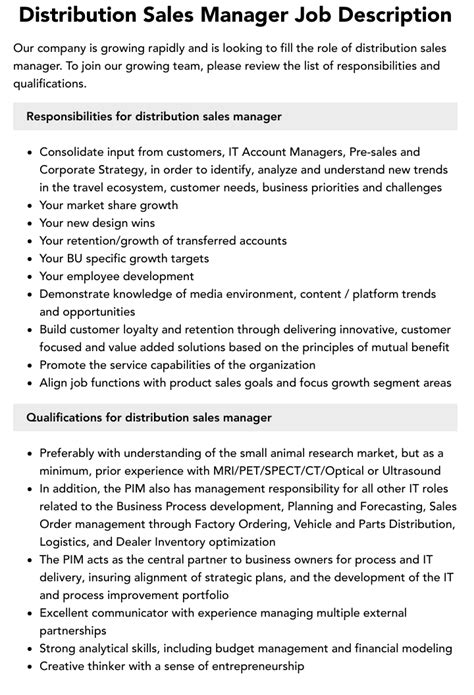 Roles And Responsibilities Of Distribution Manager