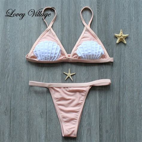 2017 Sexy Sweet Shell Bikini Nude Pink Girl Shell Swimsuit Beach