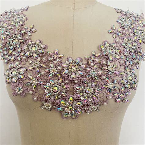 Handmade Colorful Beaded Collar Applique Rhinestone Neckline Trims