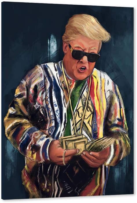 Hip Hop Style Donald Trump Colored Abstract Canvas Wall Art Funny Trump Count Money