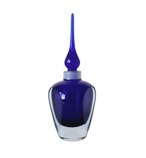 Vintage Cobalt Blue And Clear Glass Perfume Bottle Art Glass Bottle Etsy
