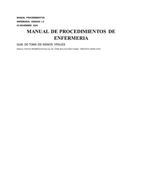 Manual Procedimientopara Control De Signos Vitales Pdf