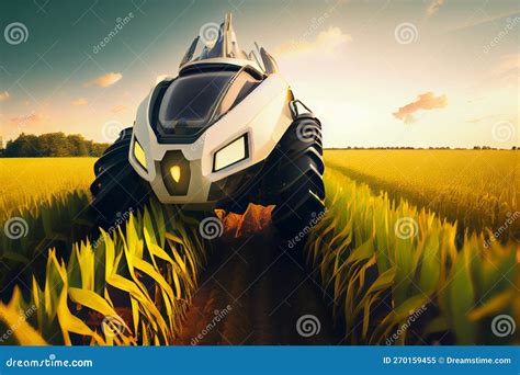 Futuristic Agriculture Machinery Working On Farmland Solar Powered