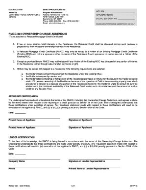 Fillable Online Chfloan Rmcc Ownership Change Addendum Fax