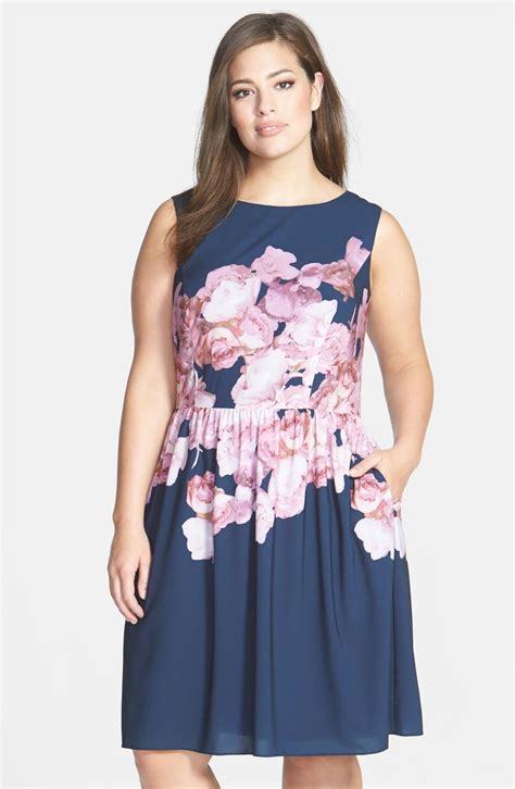 Adrianna Papell Floral Print Chiffon Fit And Flare Dress Plus Size