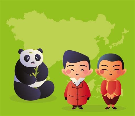 Premium Vector Panda Bear With Asian Men