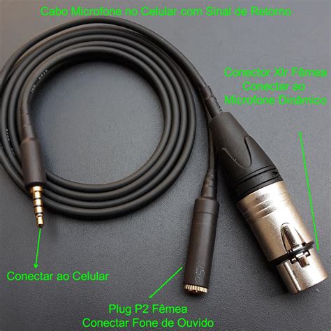 Cabo P3 P2 4 Vias Xlr Fêmea Microfone c Saída de Fone Retorno